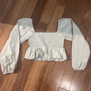 La Hearts Cream Smocked Peplum Blouse